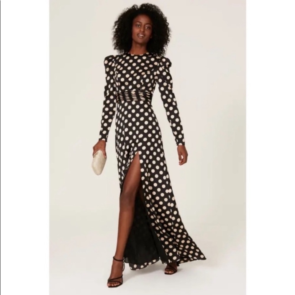 Mac Duggal Black and White Polka Dot Maxi Dress